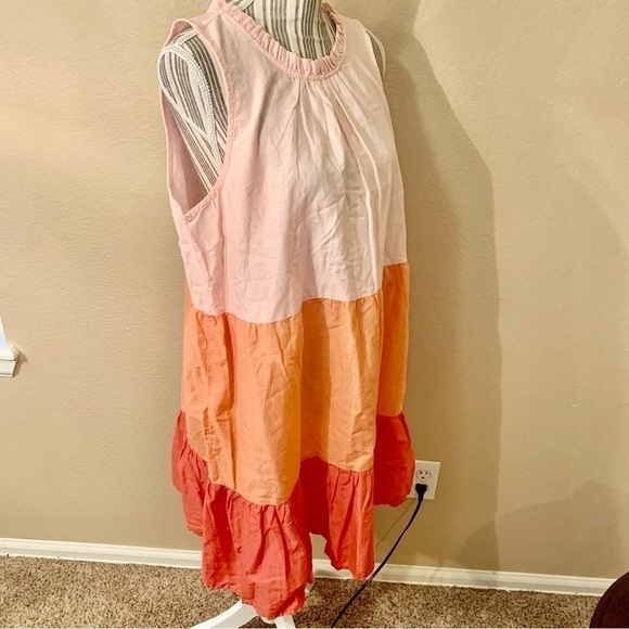 NWT St. John’s Bay Dress Petite Large (PL) Mini Ruffled Orange Pink Sleeveless - Picture 5 of 14